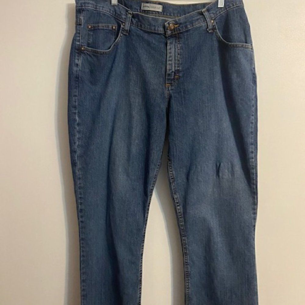 Riders 5 pocket boot cut distressed jeans, size 18WP